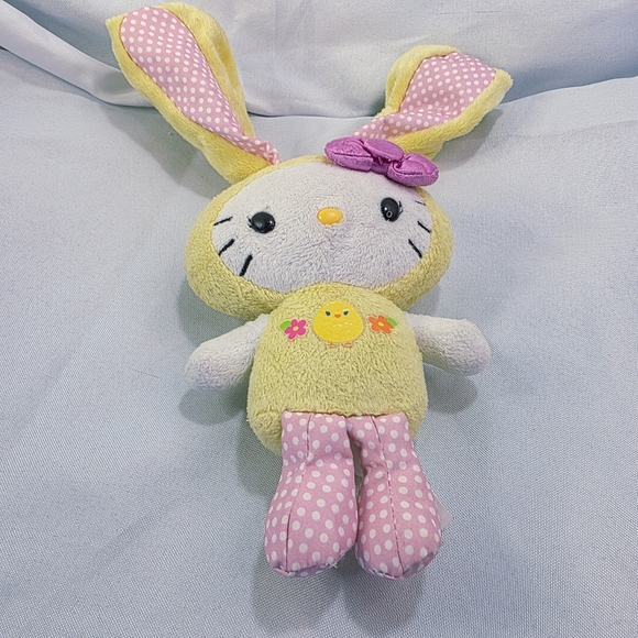 Hello Kitty Easter Bunny Rabbit Plush Stuffed Toy Yellow Pink 8 Inch 2013 - Picture 5 of 9